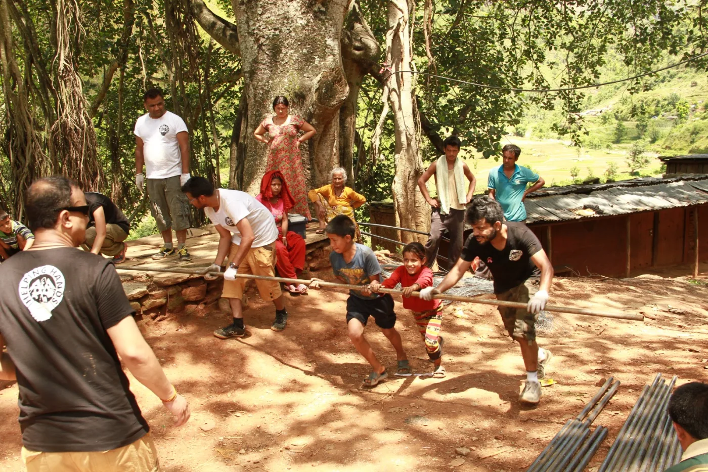 Volunteers and community members working together in Nepal