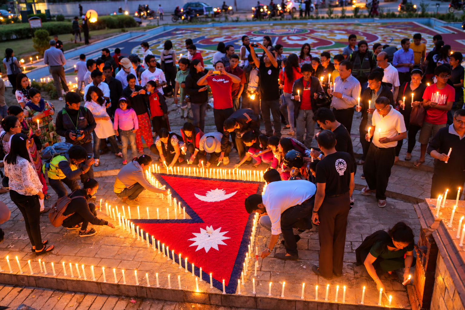 Nepal flag and mountain visual